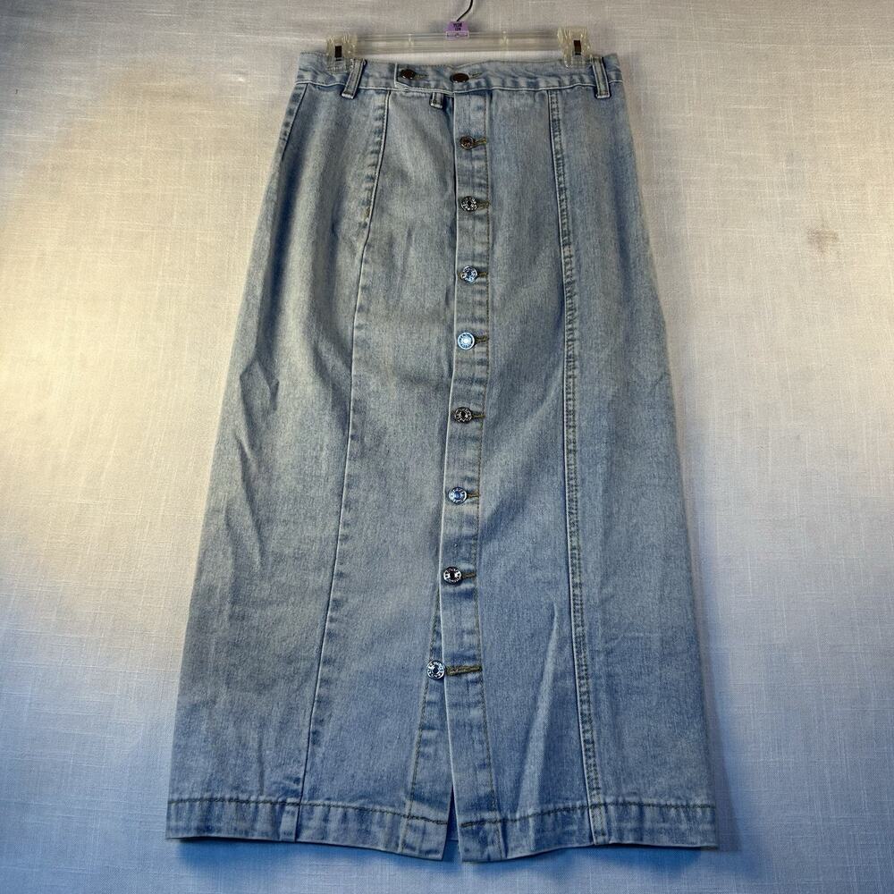 Jean Skirt Women’s Size M Blue Light Wash Seamed Denim Button Maxi